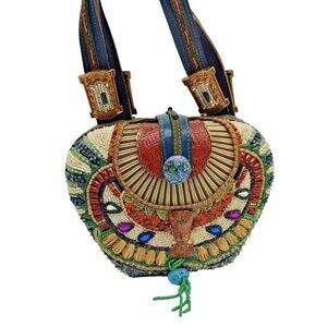 Mary Frances Tut Beaded Pharaoh Boy King Egyptian Handbag Jeweled Leather Bag